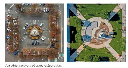 Vue aérienne avant après travaux de la place de la république à Belfort