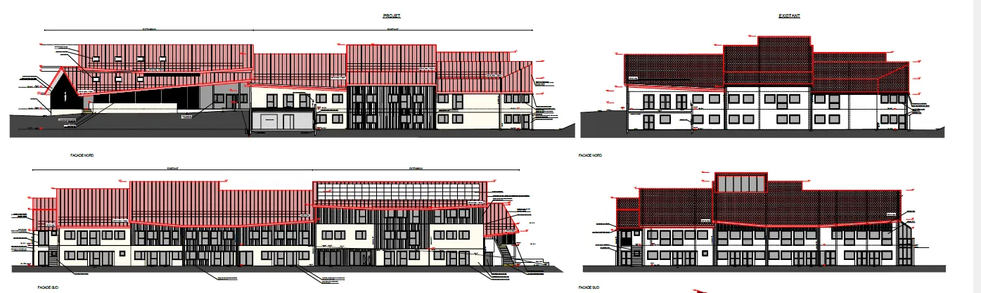 Plan façades groupe scolaire Pierre Bichet aux Fins