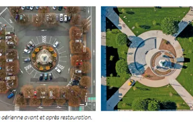 Vue aérienne avant après travaux de la place de la république à Belfort